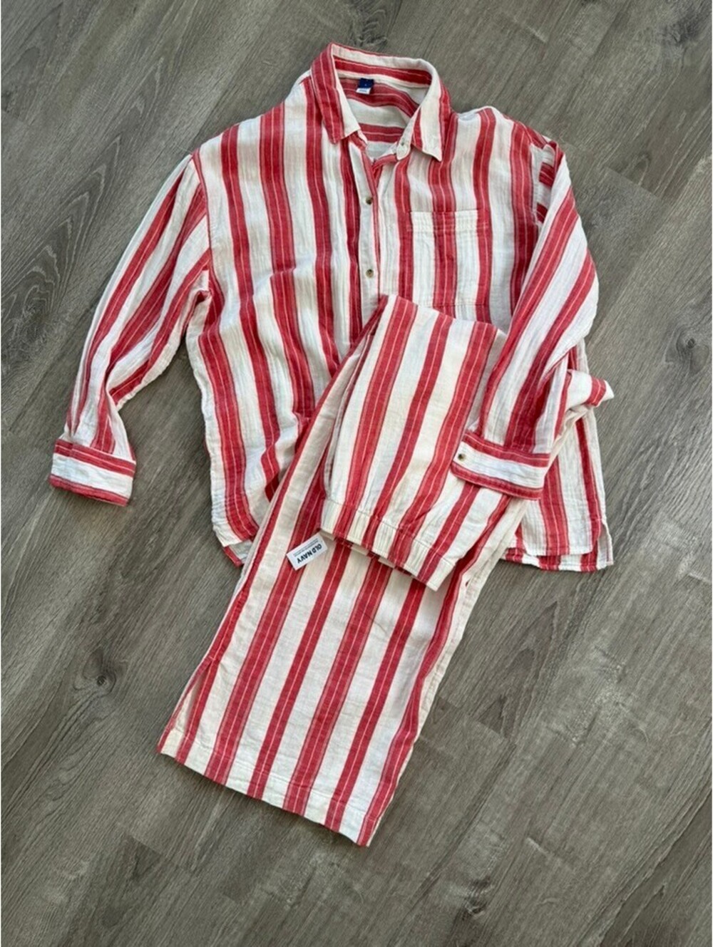 Old Navy Women's Red and White Striped Wide Leg Set, Size Large